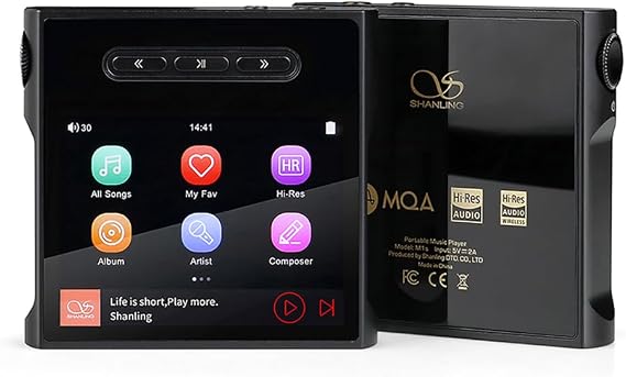 SHANLING M1s HiFi Music Player, ES903802M FPGA MQA Lossless MP3 with 32Bit/768kHz DSD512, Bluetooth 5.0/WiFi/USB Digital Audio Player, 3.5mm 4.4mm Headphone Output Mp3s Daps (Black, Without SD Card)