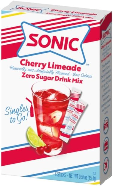 SONIC Cherry Limeade Zero Sugar Drink Mix, Singles to Go, Low Calorie, 6 sticks