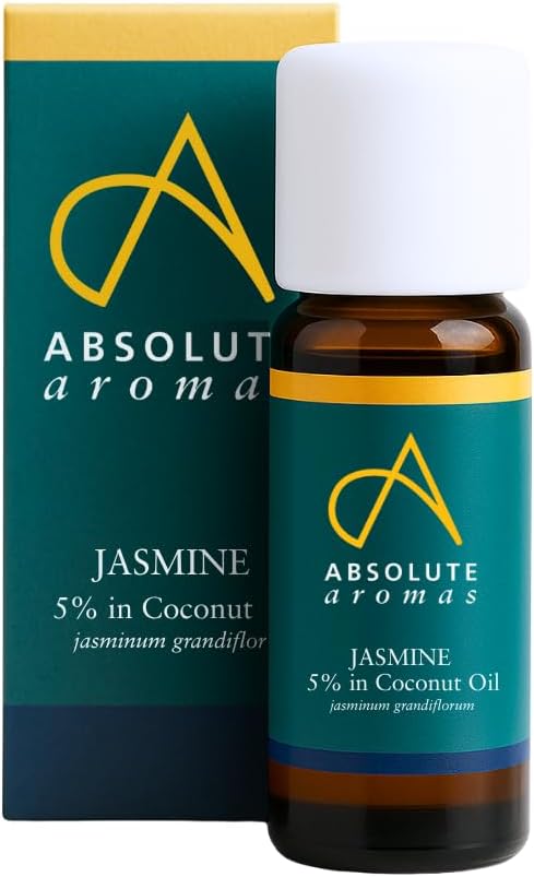 Absolute Aromas Jasmine Absolute 5% Dilution Essential Oil 10ml - 100% Pure Jasmine Oil Diluted to 5% in Coconut Oil - Natural, Vegan and Cruelty-Free - for use in Diffusers and Aromatherapy Blends