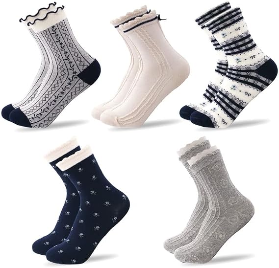 Cartoon Character Socks Cute Japanese Style Mid Tube Socks Cartoon Print Women's Stockings Pack of 5 Pairs Anime Characters Socks Sports Tennis Running Casual Athletic Socks
