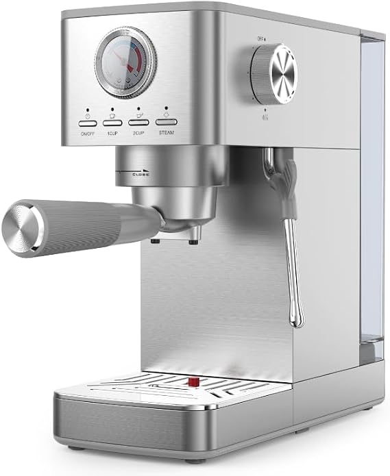 Aptliton Espresso Machine 20 Bar,Bean to Cup Coffee Machine with Grinder and Milk Frother, Brushed Stainless Steel Coffee Machine with 1L Removable Water Tank for Cappuccino, Latte