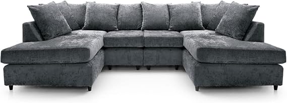 Modular U Shaped Sofa - Comfortable Chenille Corner Suite - 6 Seater Corner Couch - Sectional Scatter Back Settee - Ideal U Shape for Living Room Lounge Indoors (Grey, U Shaped)