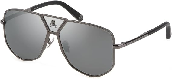 Philipp Plein Sunglasses SPP009V PLEIN POWER SKULL 584X Man color Gray silver lenses size 61 mm