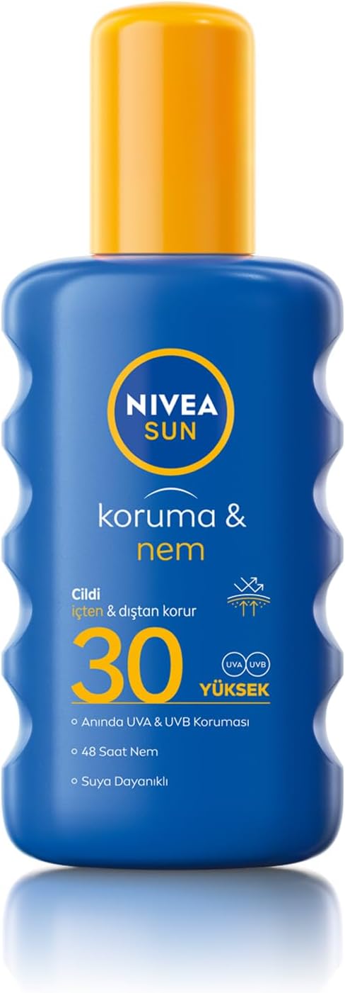 NIVEA SUN SPF30 Güneş Koruyucu ve Nemlendirici Vücut Spreyi 200ml, UVA UVB Koruması, Suya Dayanıklı