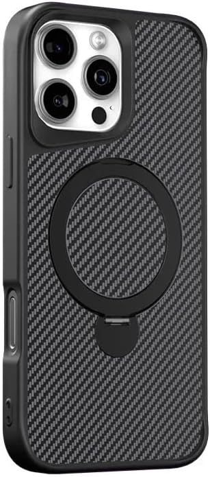 Coverzone iPhone 15 Pro ile uyumlu Kılıf Karbon Fiber Görünümlü Magsafe ile uyumlu Stand olabilen Carbon Case Tam Gövde Koruyucu Telefon Kılıfı Black
