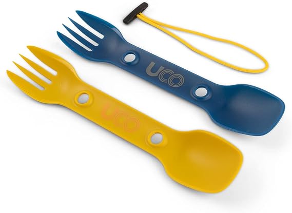 UCO Recycled ECO Utility Spork 3-in-1 Combo Spoon-Fork-Knife Utensil, 2-Pack, Berry & Mustard