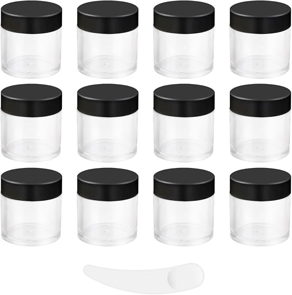 12 Pcs 10ML Empty Cosmetic Jars, Sample Pots, Travel Pots with Spatula for Cosmetics, Nail Powder, DIY Makeup Creams (12 Pcs, Black)