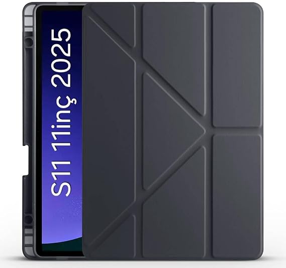 Fogy Samsung Galaxy Tab S11 2025 11 inç Tablet SM-X730/X736 içinile Uyumlu Üçgen Kalem Bölümlü Standlı Uyku Modlu Akıllı Kılıf (Siyah)