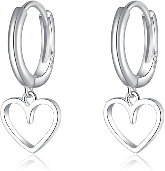 Reffeer Solid 925 Sterling Silver Heart Drop Earrings Hoop for Women Earrings Heart Hoop Earrings Huggie Drop Earrings