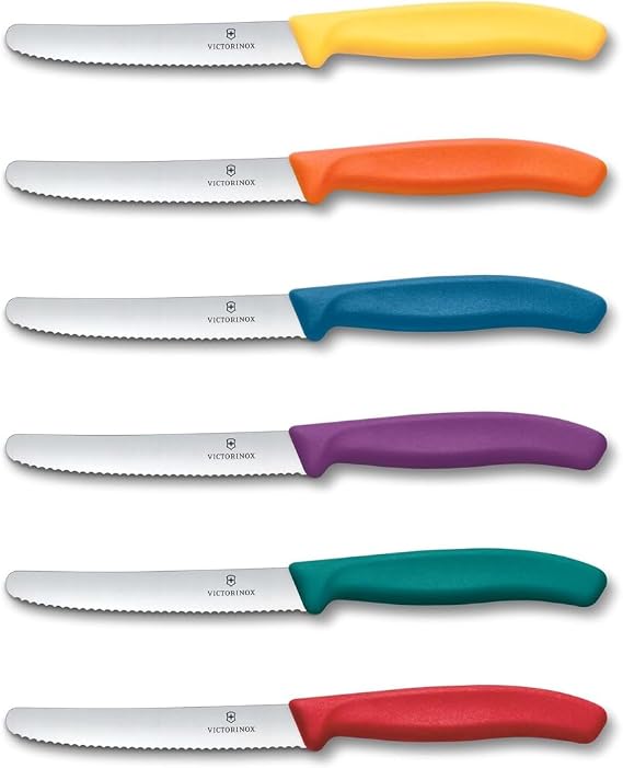 Victorinox 6 x Swiss Classic Table Knife, Serrated Edge, 11 cm, Black