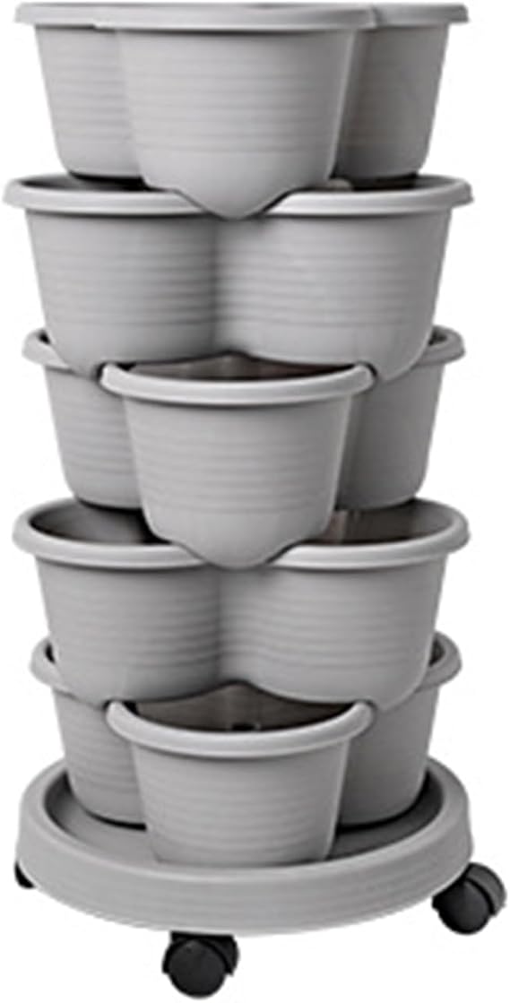 5-Tier Stackable Strawberry Planter Tower with Wheels,Vertical Herb