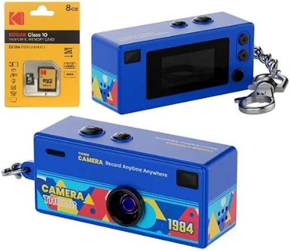 AUSEK Mavi Retro Tasarım Mini Dijital Kamera - Taşınabilir Thumb Anahtar Kamera + 8GB Kart Nostaljik Görünüm Fotoğraf ve Video Kayıt Cihazı Foto Munir Güvencesiyle