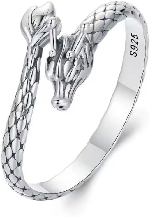 925 Sterling Silver Dragon Scale Pattern Adjustable Ring, Medieval Fantasy Design, Open Wrap Style