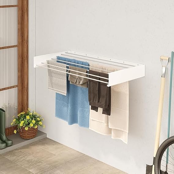 Wall Mounted Drying Rack - Clothes Rail - 35kg Capacity - Easy to Install Indoor - Drying Rack Laundry - Clothes Rails for Bedroom, Garden, Balconies (White, 120 cm)