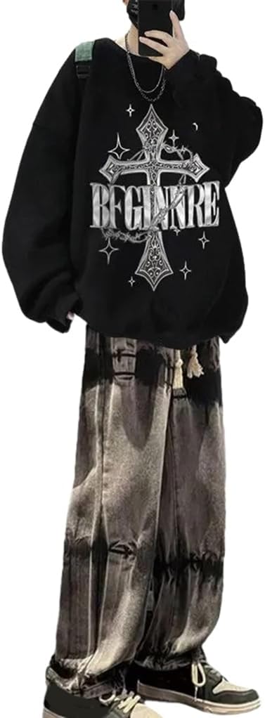 Men's Hoodie, Denim Pants, Top and Bottom Set, Sweatshirt, Spring and Autumn Clothes, Large Size, Casual, Setup, Long Sleeve, Trainer, Long Pants, Mine-Style, Street Style, Harajuku Style,