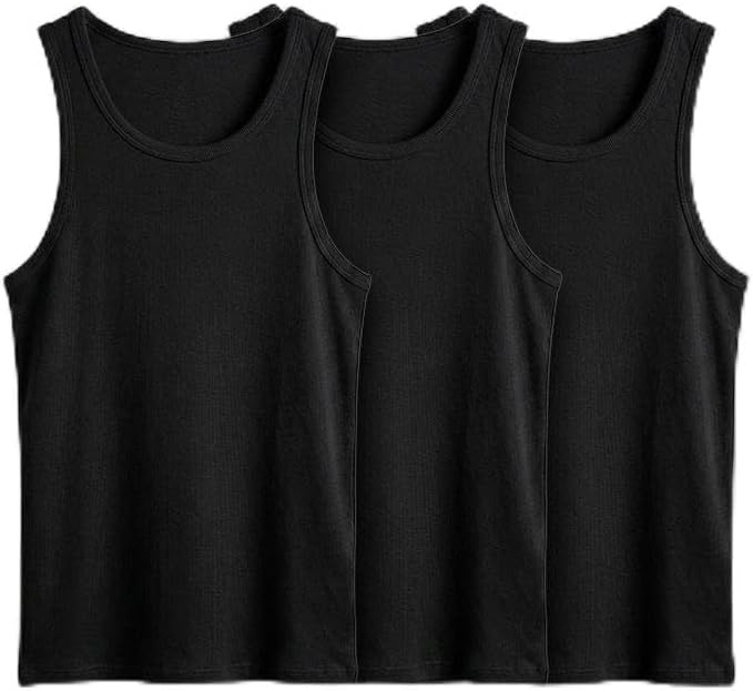 Erkek%100 Pamuklu Basic Fitilli Sporcu Atlet 3'lu Set Siyah