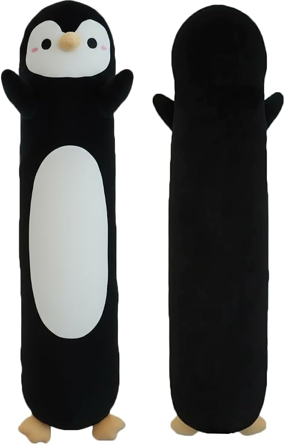 Long Penguin Plush, Soft Penguin Hugging Pillow Cuddly Stuffed Toy Body Pillow, Birthday Gift for Boys Girls (Black, 60cm/23.62in)