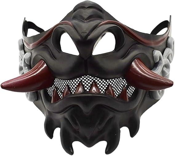 Wudaizhi Samurai Oni Half Face Masks Plastics Hannya Mask Japanese Mask for Halloween Costume Cosplay Party Props
