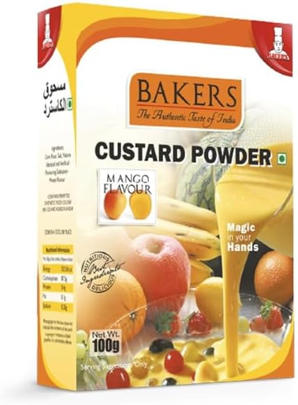 Bakers Mango Flavoured Custard Powder, Tropical & Refreshing Contains No Eggs Easy to Make - 100g (Pack Of 1)