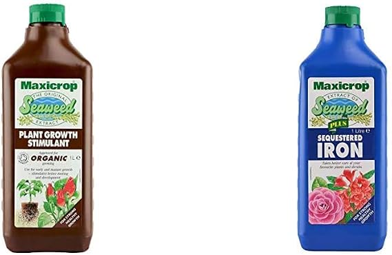 Maxicrop POPGS61L Original Seaweed Extract, Organic Plant Growth Stimulant, 1L, Concentrate & PPSI61L Sequestered Iron, Natural Seaweed Extract Plus 2% Iron, 1L, Concentrate