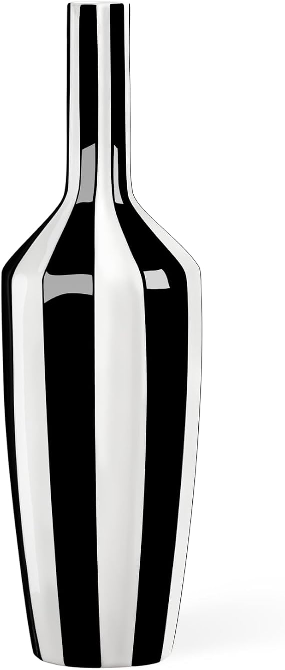 Torre & Tagus Abstract Black and White 15" Tall Ceramic Vase - Modern Decor for Living Room, Bedroom, Entryway