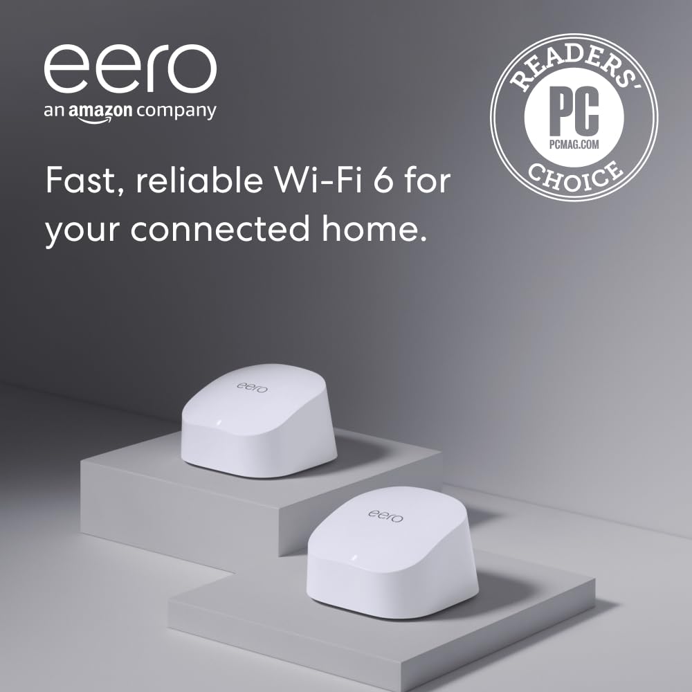 Amazon eero 6 mesh Wi-Fi router | 500 Mbps Ethernet | Coverage up to 280 m2 | Connect 75+ devices | 2-Pack