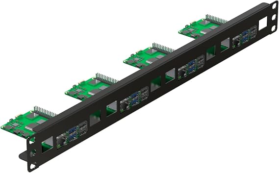 UCTRONICS 1U Raspberry Pi Rack Mount, Heavy-Duty 2mm Carbon Steel 19" Rackmount, Supports 1–4 Raspberry Pi 5/4B/3B+, with Keystone Slots for Cluster & Server Setup