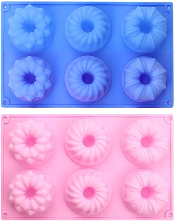Mini Ring Cake Tin,2 Pcs 6-Cavity Silicone Fluted Tube Cake Moulds for Baking Cupcakes, Donuts, Cornbread, Brownies, Jellies, Muffin