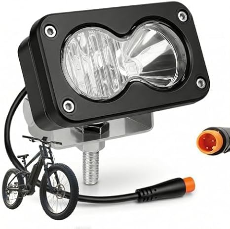 Ebike Headlight Ultra Bright 20W LED Baja Style Light - Plug and Play 3-Pin Julet Waterproof Connector - 12V-60V Compatible Head Lamp for Ridstar Q20 Models