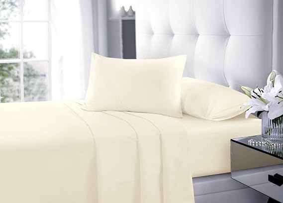 Microfiber Fitted Sheet – Soft & Wrinkle-Resistant Extra Deep Pocket 16 Inch (40CM) Hypoallergenic & Breathable Easy Care Bed Sheet (Cream, Double)