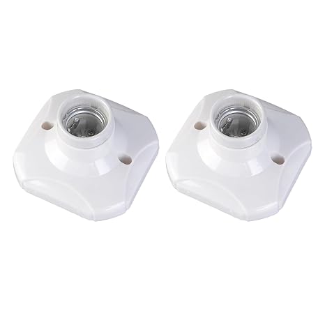 2 Pcs E27 Light Bulb Socket Holder, E27 Screw Bulb Holder Square Ceramic Lamp Base 9.5 x 9.5cm for Bulb Halogen LED Lighting DIY Energy Saving Lamps Ceiling Socket, White