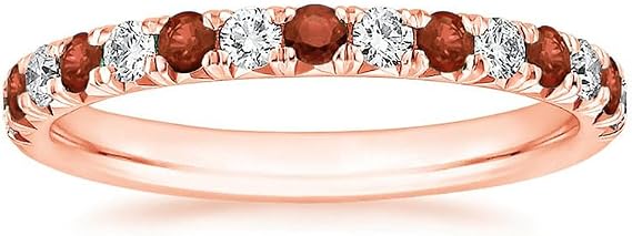 Round Cut Red Garnet & White Diamond Eternity Wedding Band For Women, 14K Gold Plated Silver January Birthstone Anniversary Band, Ladies Full Eternity Ring