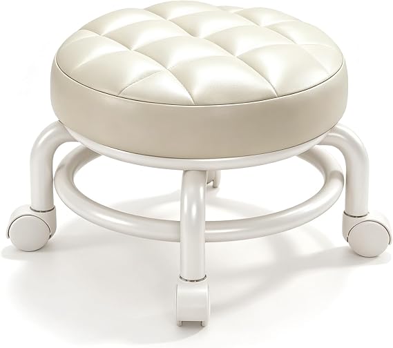 Tissting Low Rolling Stool PU Leather Round Roller Seat with Caster Wheels