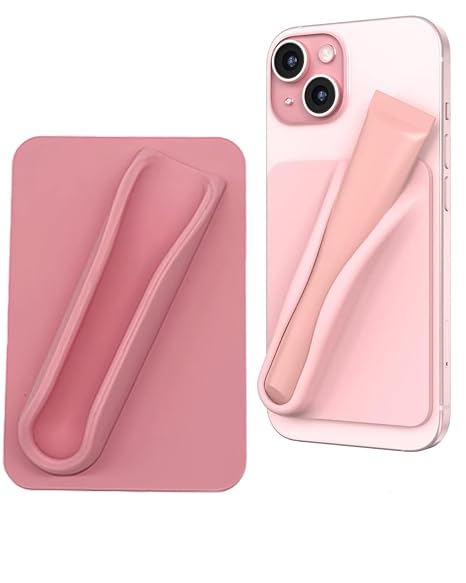 Lip Gloss Protective Case for Mobile Phone Lip Gloss Mobile Phone Case Lip Gloss Holder Silky Silicone Lip Holder Stick-On Compatible with iPhone Samsung Galaxy Android Smartphones Pink