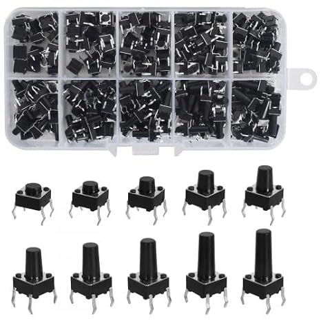200 Pcs Tactile Push Button Switch 10 Values 6x6mm Micro Momentary Tact Button Switches Assortment Kit