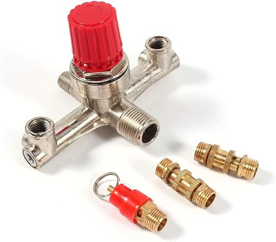 Air Compressor Switch Tube, Double Outlet Tube Alloy Air Compressor Switch Pressure Regulator Valve Fitting Accessory with Bracket for Small Air Compressor