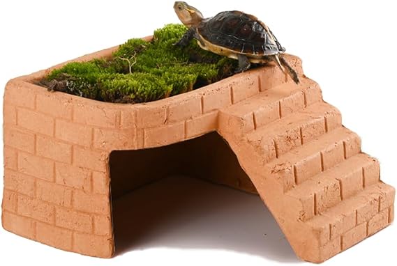 Turtle Basking Platform Climbing Ramp Reptile Hide Cave Resting Terrace Large Bearded Dragon Basking Platform Humid Hide for Tortoise, Bearded Dragon,Leopard Gecko,Lizard (S)