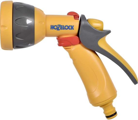 HOZELOCK - Multi-Jet Spray Gun : Ideal for Daily Use, Multi-tasking Gun, Locking Function and Flow Control, 5 Patterns: Cone, Jet, Fast Fill, Fine Rose Flat [2676P0000] [Energy Class A]