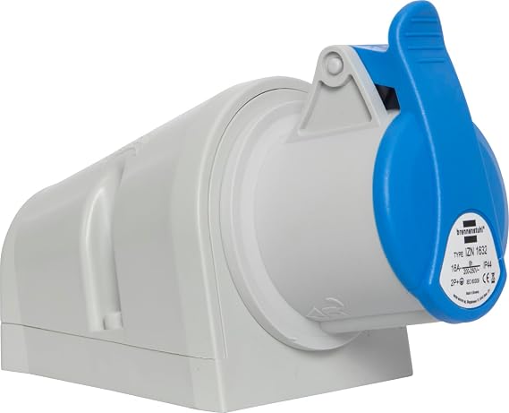 Brennenstuhl CEE 3 Pole Industrial Electrical Wall Socket 230V/16A with Cap for Outdoor Use Ideal for Outdoor Use Construction Industrial IP44 16A