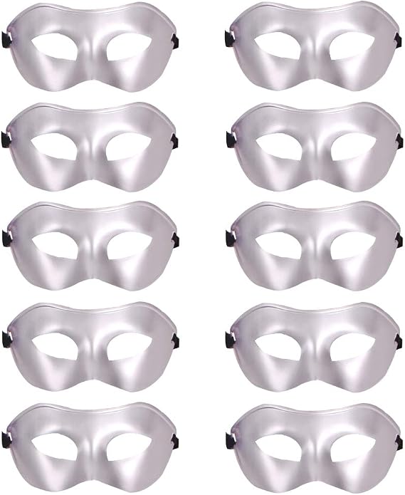 Rgontar 10 Adet Üniseks Retro Maskeli Balo Maske Yüz Maskesi Fantezi Elbise Kostüm Cadılar Bayramı Partisi için Venedik Maskesi (Gümüş)