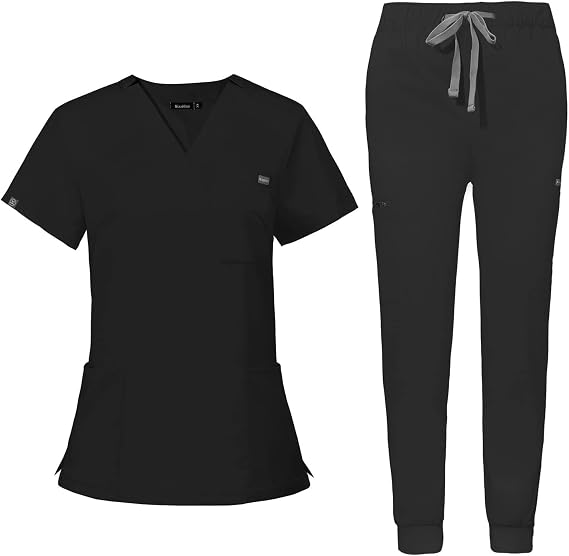 Scrubs Uniforms Women Set 11 Pockets V-Neck Scrub Top & Jogger Pants