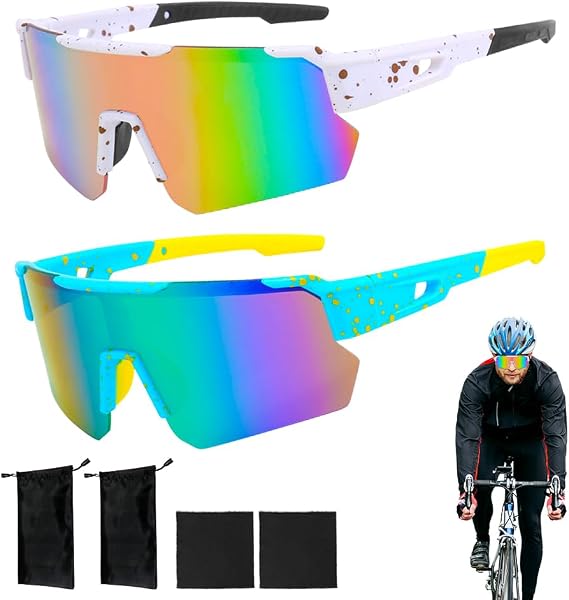 Mineup Polarized Cycling Glasses for Men Women, 2Pack UV400 Protection Fashionable Cycling Glasses, TAC Superlight Frame Cycling Sunglasses, Windproof Sports Sunglasses for Bicycle Driving Fishing