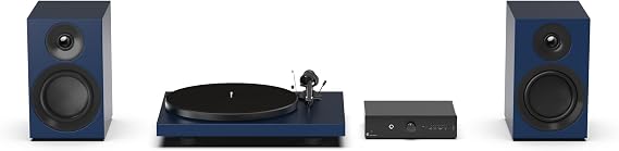Pro-Ject Colourful Audio System E, True Analog HiFi Stereo System, All-In-One Hi-Fi Set including Debut E Turntable, Stereo Box E Integrated Amplifier, and Speaker Box 5E Carbon (Satin Steel Blue)