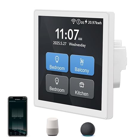 LANBON L10 Large LCD Touch Screen Smart Switch, Custom Icons & Scenes, Controls Lights, WiFi, Alexa & Google Home Compatible, Neutral Wire Required L10-HS