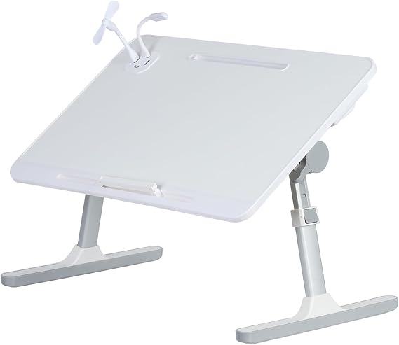 Laptop Bed Tray Table, Height Angle Adjustable Laptop Bed Stand, Portable Laps Desk with Foldable Legs Foldable Laps Tablet Table for Sofa Couch White