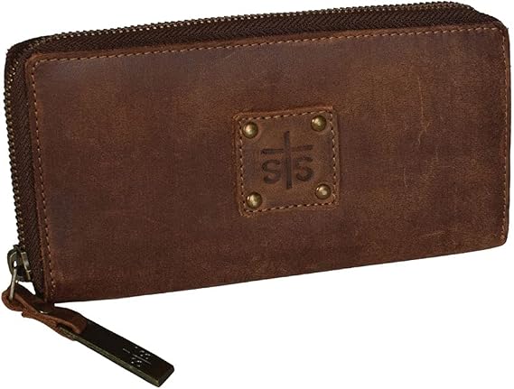 STS Ranchwear Womens Baroness Zip Distressed Brown Leather Bifold Wallet, Brown, One Size, The Baroness Bi-fold Zip-wallet