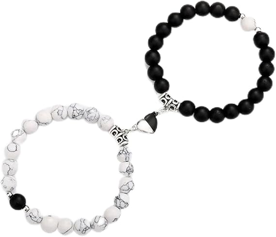 2PCS Couple Bracelets Matching Mutual Attraction Adjustable Relationship Bracelets, Natural Stone Beaded Love Attracts Bracelet Jewelry Gifts for Boyfriend Girlfriend Your Lover Best Friend