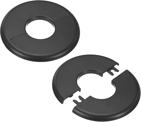 M METERXITY 2-Pack Wall Split Flange, for 1.3 Inch/32mm OD Pipe ABS Escutcheon Plate Round Self-Adhesive Plumbing Cover Plates for Water Pipe/Faucet [Black]