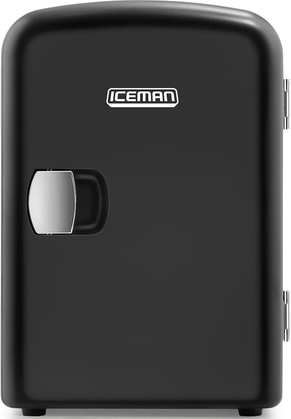 Iceman Black Portable Mini Fridge, Cools & Warms, Lightweight Fridge With 4 Litre, 6 Can Storage for Cosmetics, Snacks, Makeup, AC/DC Power, Home/Car/Bedroom