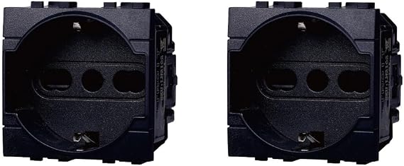 Schuko Socket 2P+T 16A Colour Black Compatible with Bticino Living International/Light Pack of 2